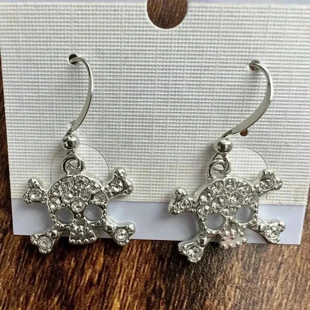 SET: (1) skull ring + (1) rhinestone skull dangly earrings